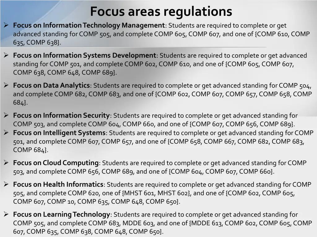 focus areas regulations