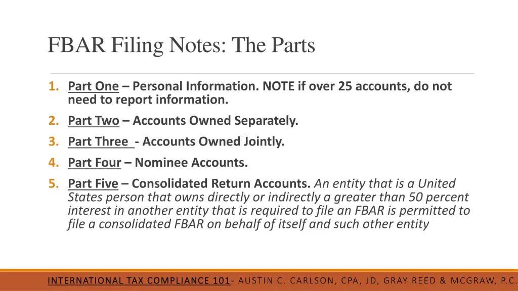 fbar filing notes the parts