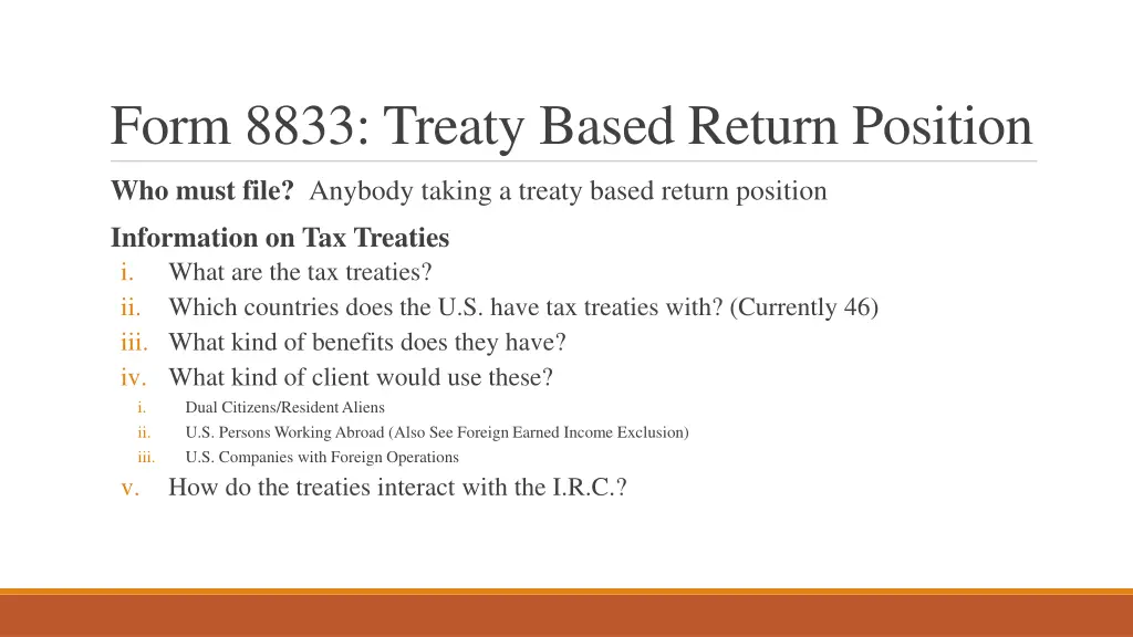 form 8833 treaty based return position