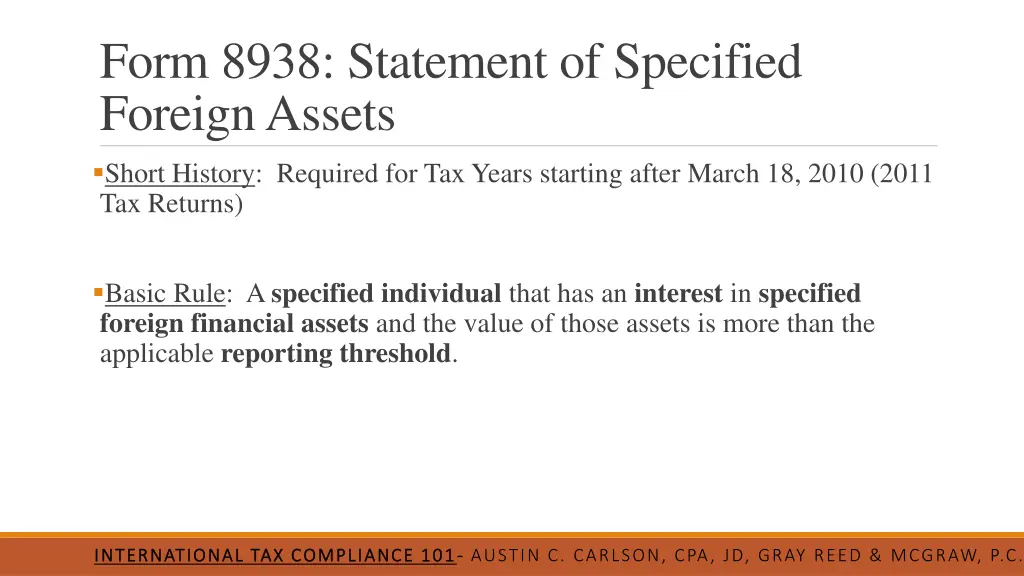 form 8938 statement of specified foreign assets