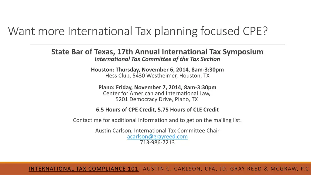 want more international tax planning focused cpe