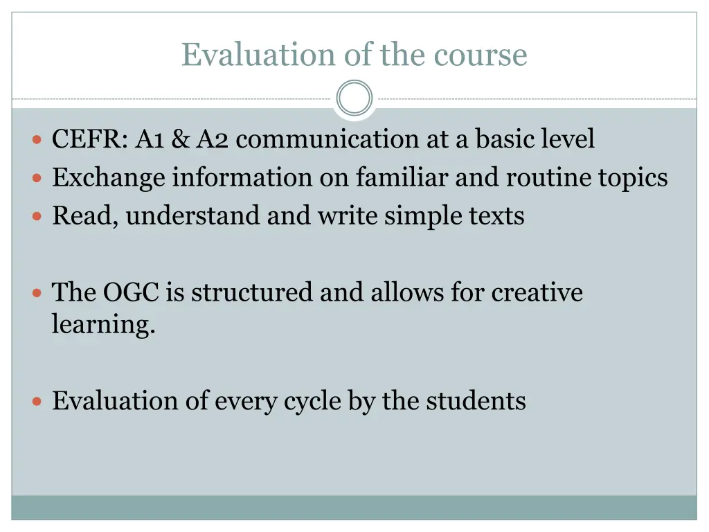 evaluation of the course