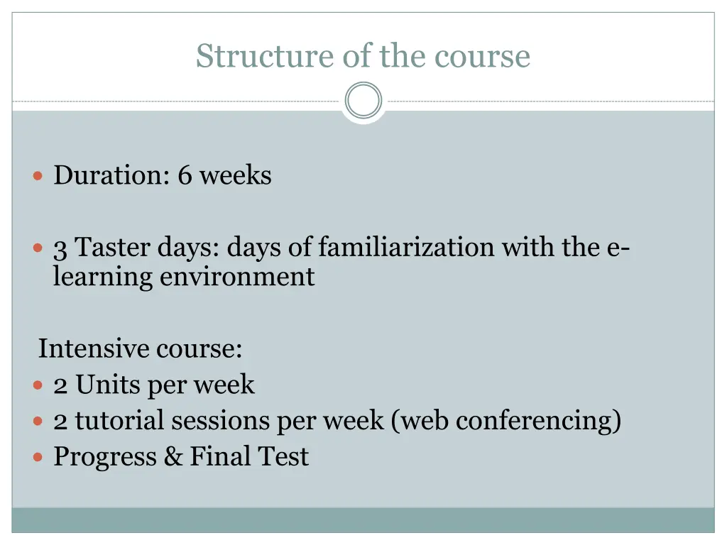 structure of the course