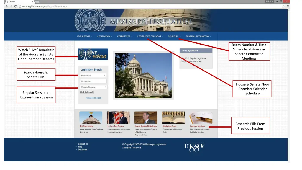 room number time schedule of house senate