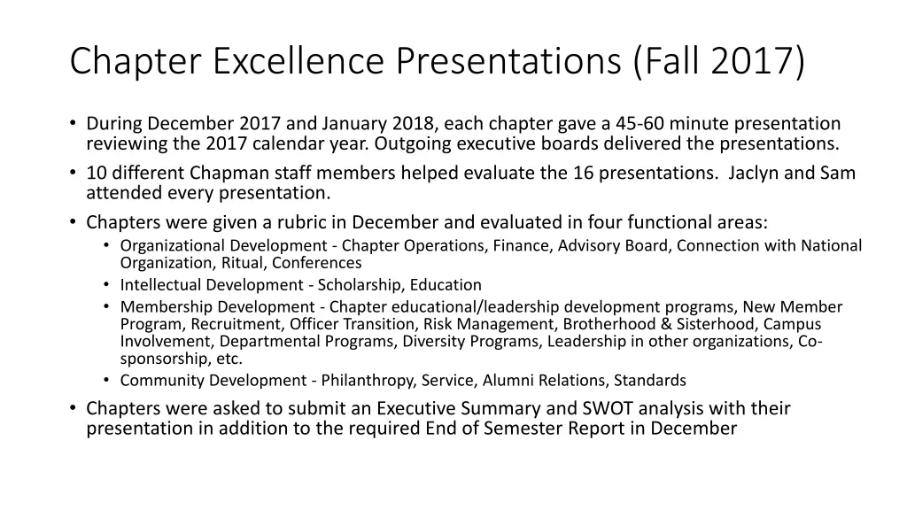 chapter excellence presentations fall 2017