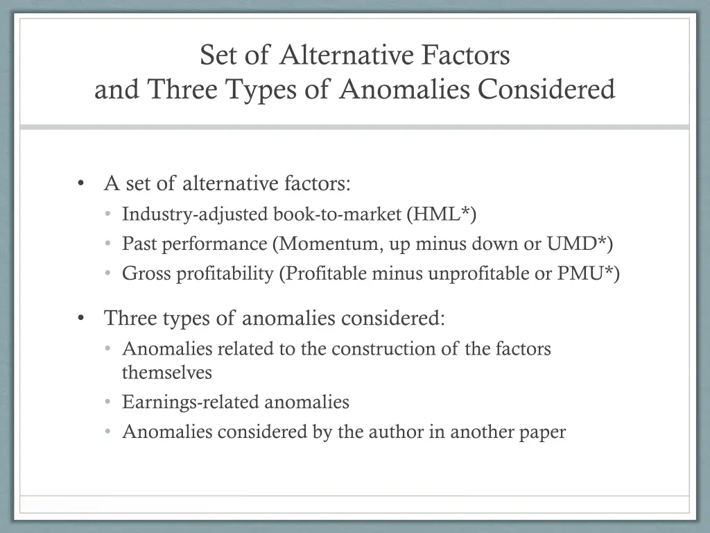 set of alternative factors and three types