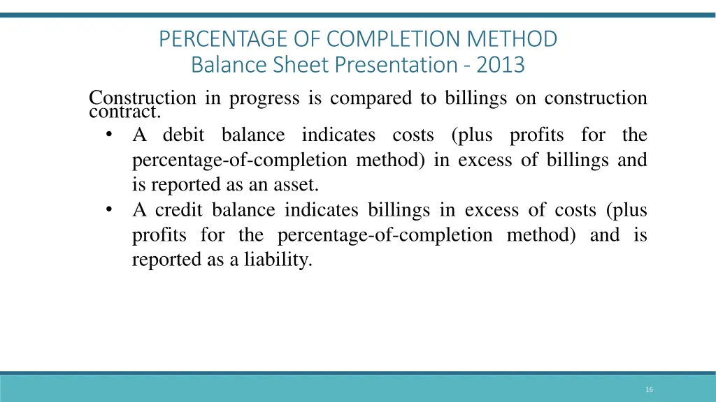 percentage of completion method balance sheet