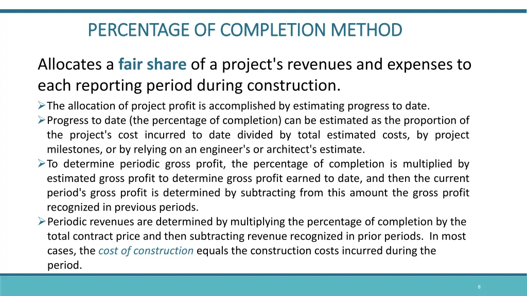 percentage of completion method percentage