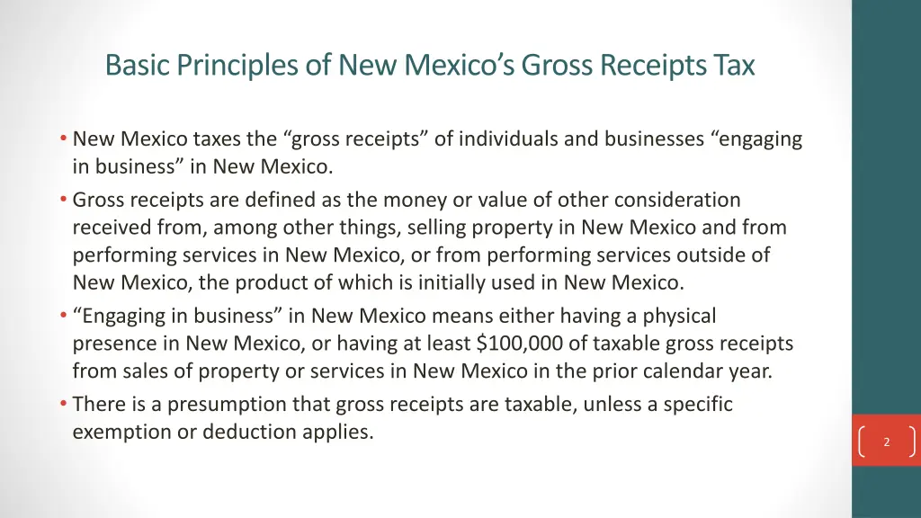 basic principles of new mexico s gross receipts