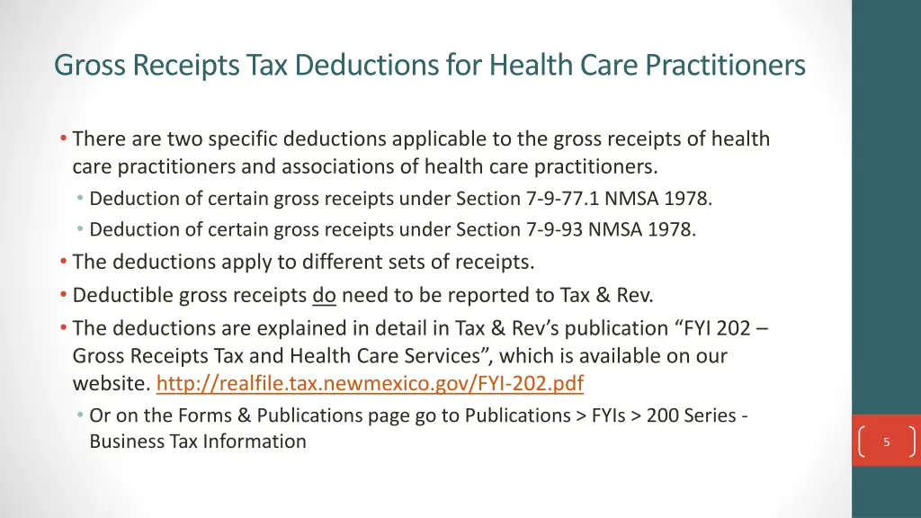 gross receipts tax deductions for health care