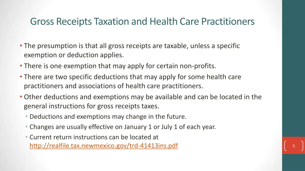 gross receipts taxation and health care