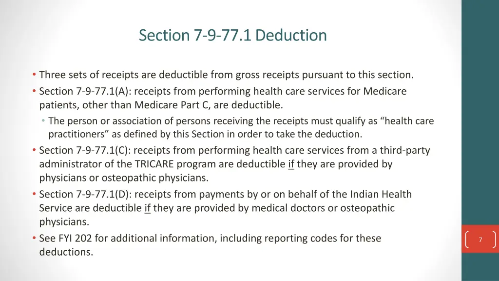 section 7 9 77 1 deduction