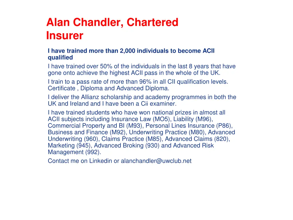 alan chandler chartered insurer