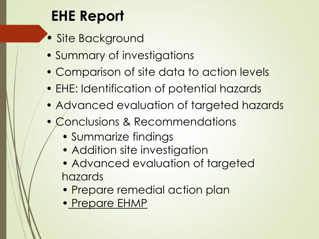 ehe report site background summary