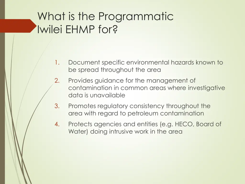 what is the programmatic iwilei ehmp for