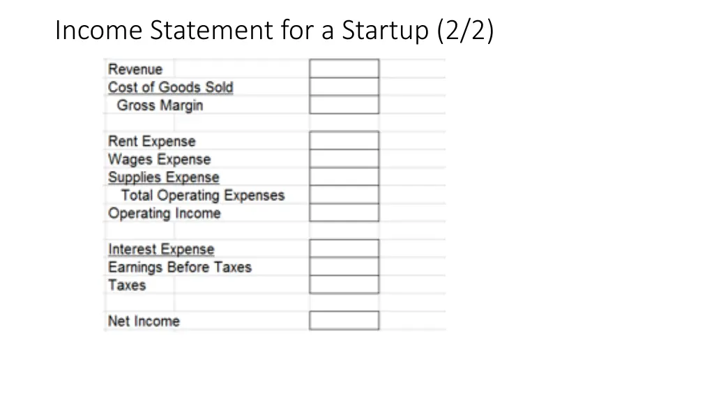 income statement for a startup 2 2