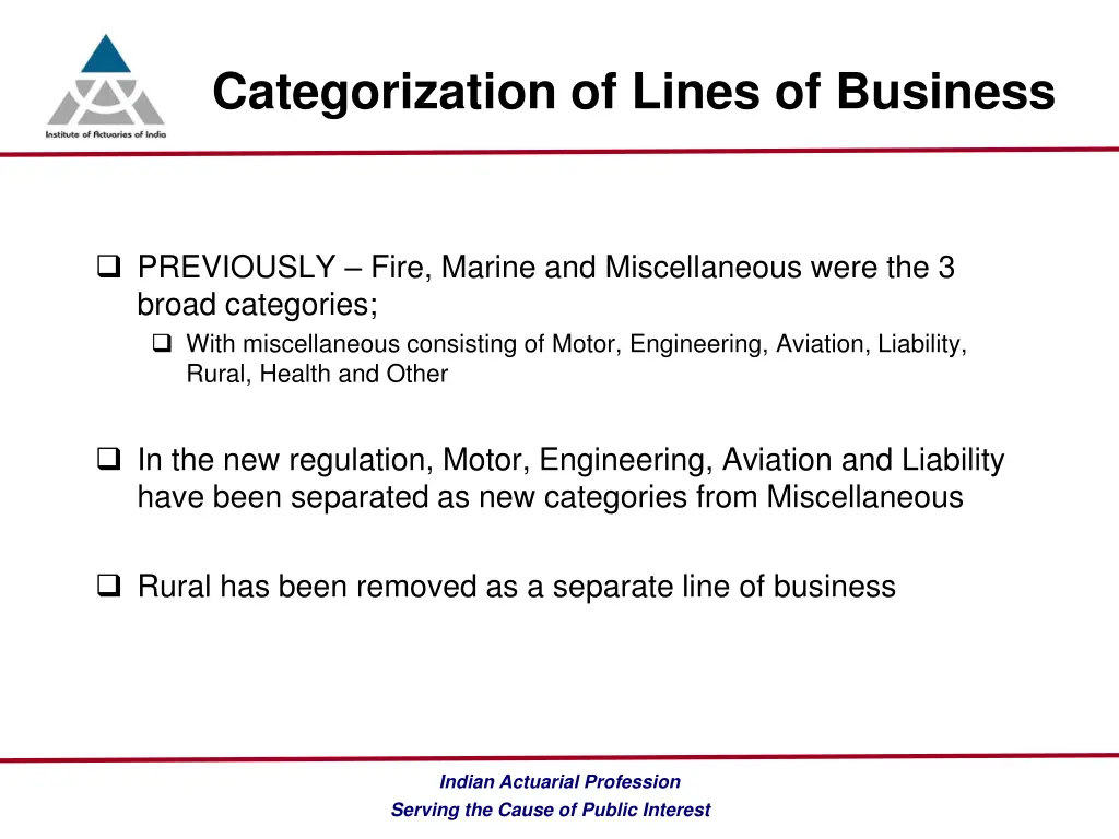 categorization of lines of business