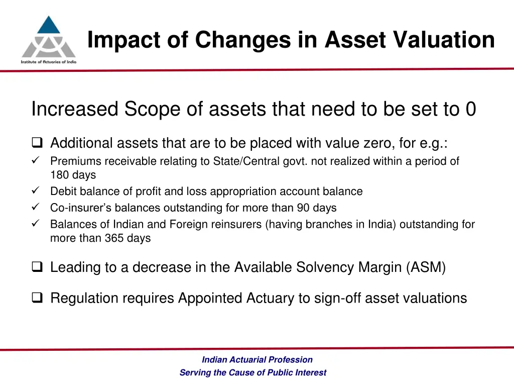 impact of changes in asset valuation