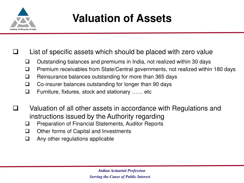 valuation of assets