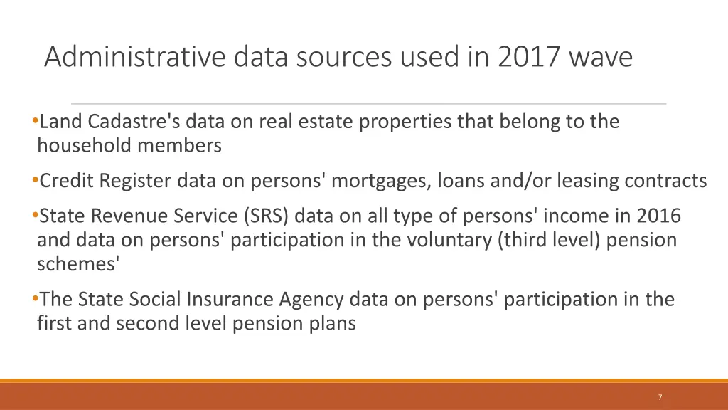 administrative data sources used in 2017 wave