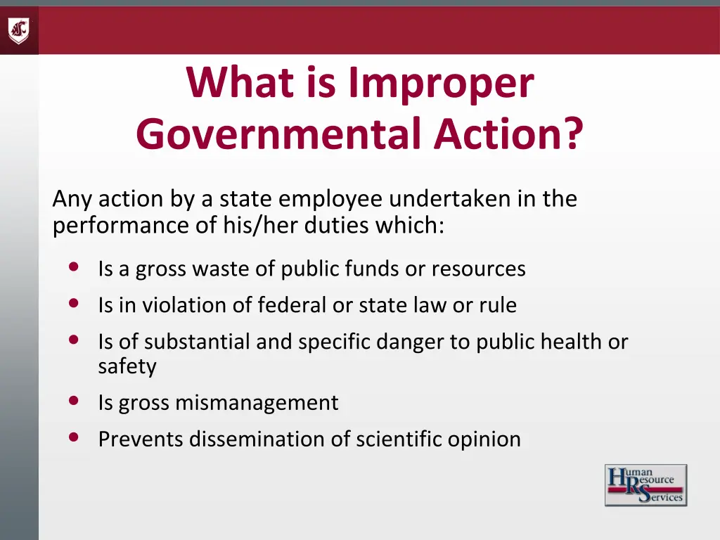 what is improper governmental action