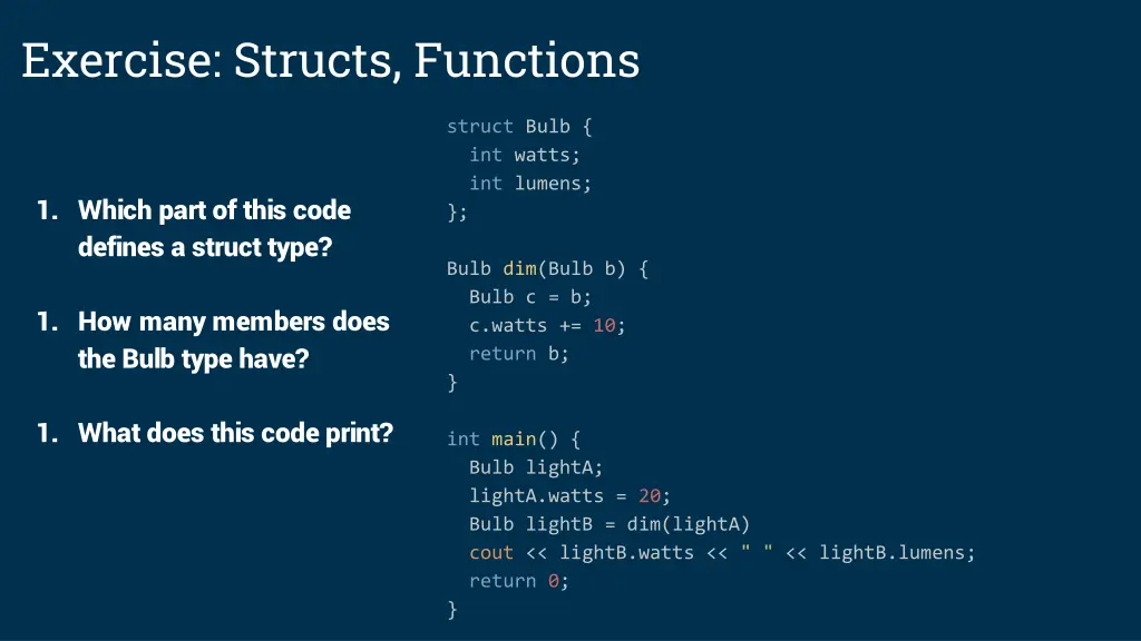 exercise structs functions