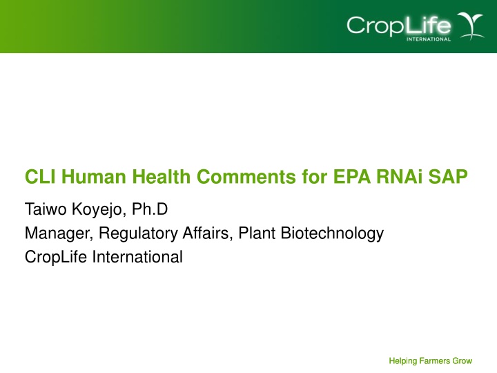 cli human health comments for epa rnai sap