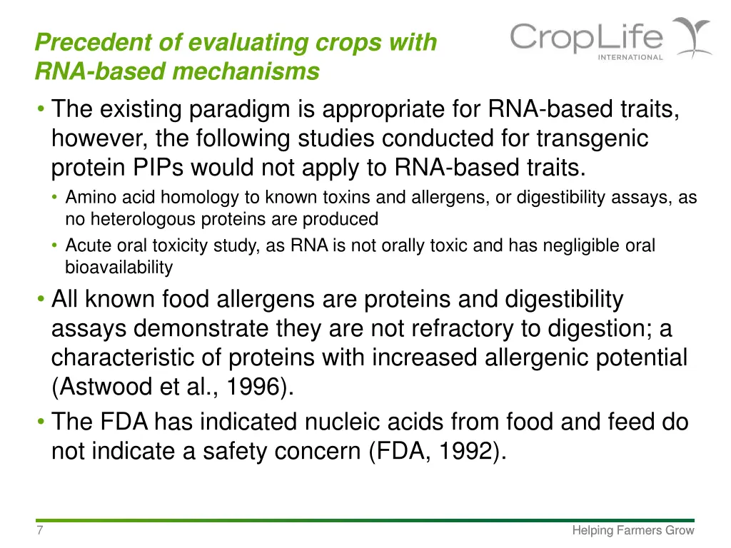 precedent of evaluating crops with rna based 1