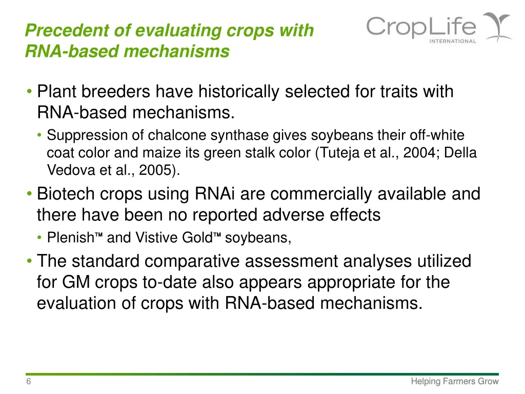 precedent of evaluating crops with rna based