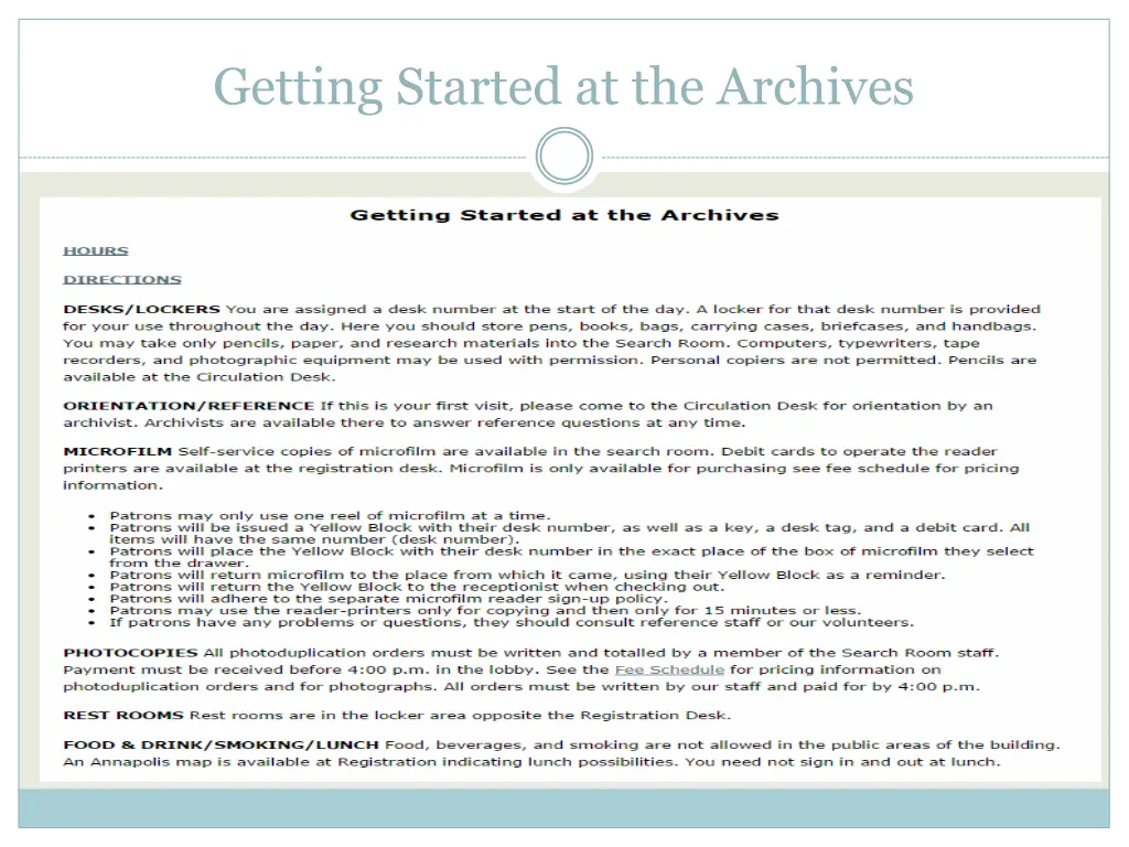 getting started at the archives