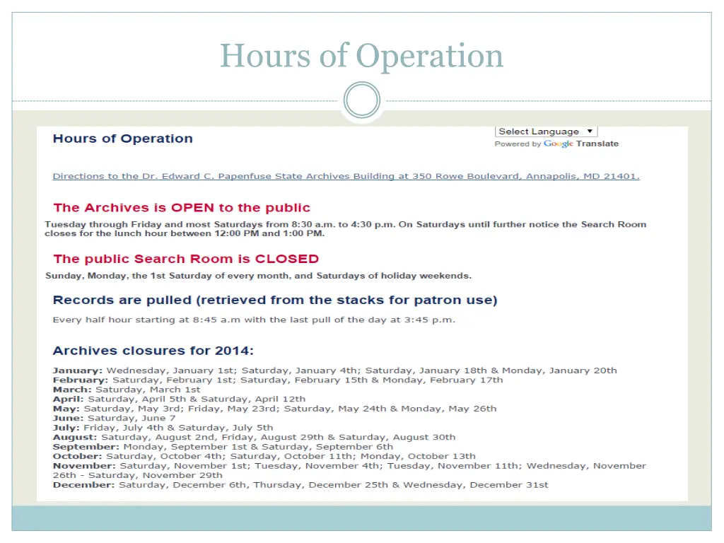 hours of operation