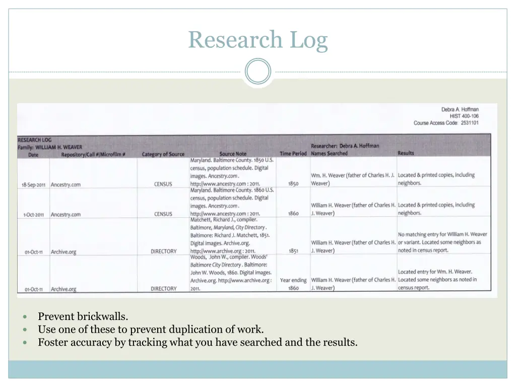 research log