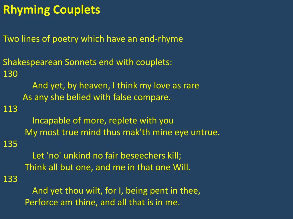 rhyming couplets