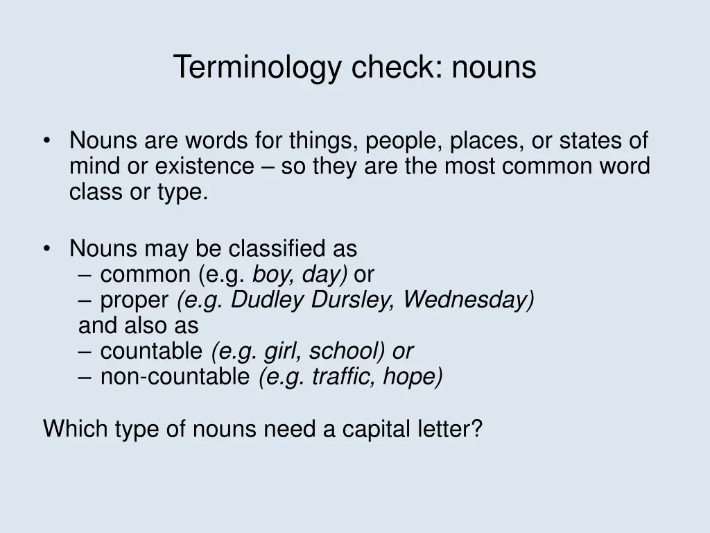 terminology check nouns