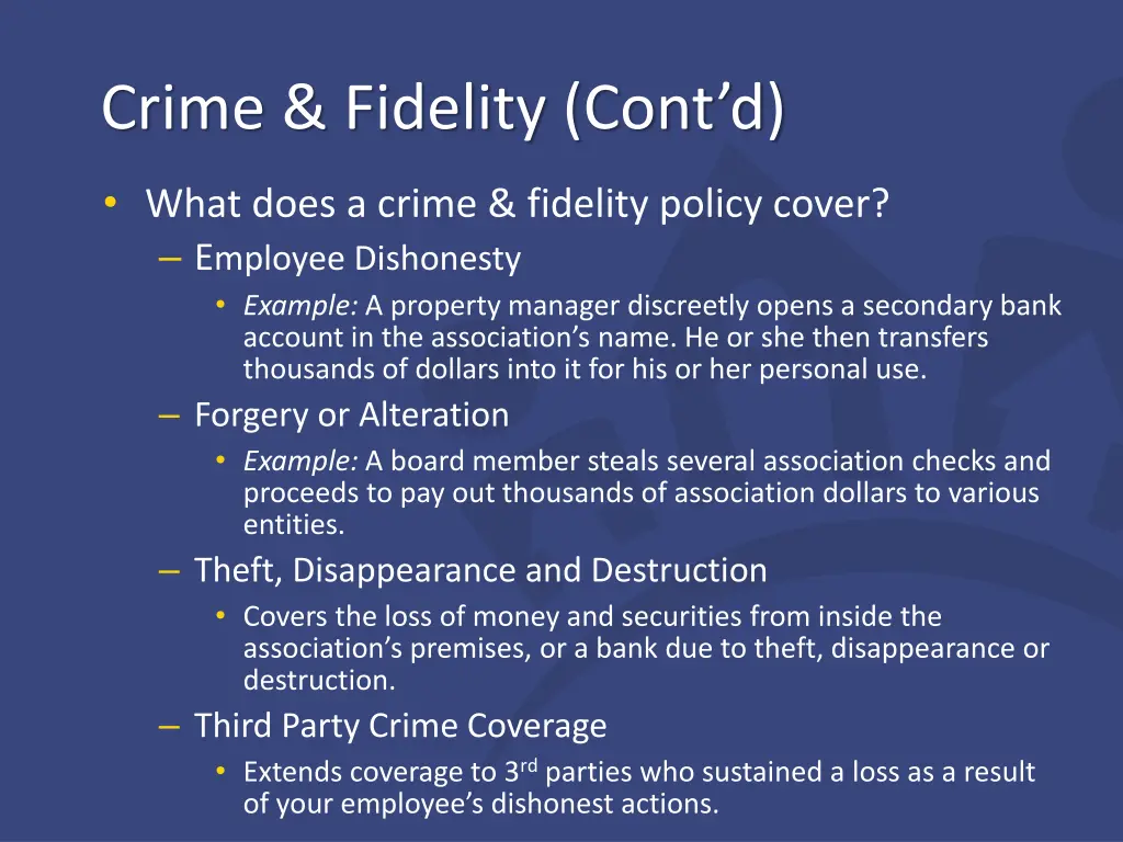 crime fidelity cont d