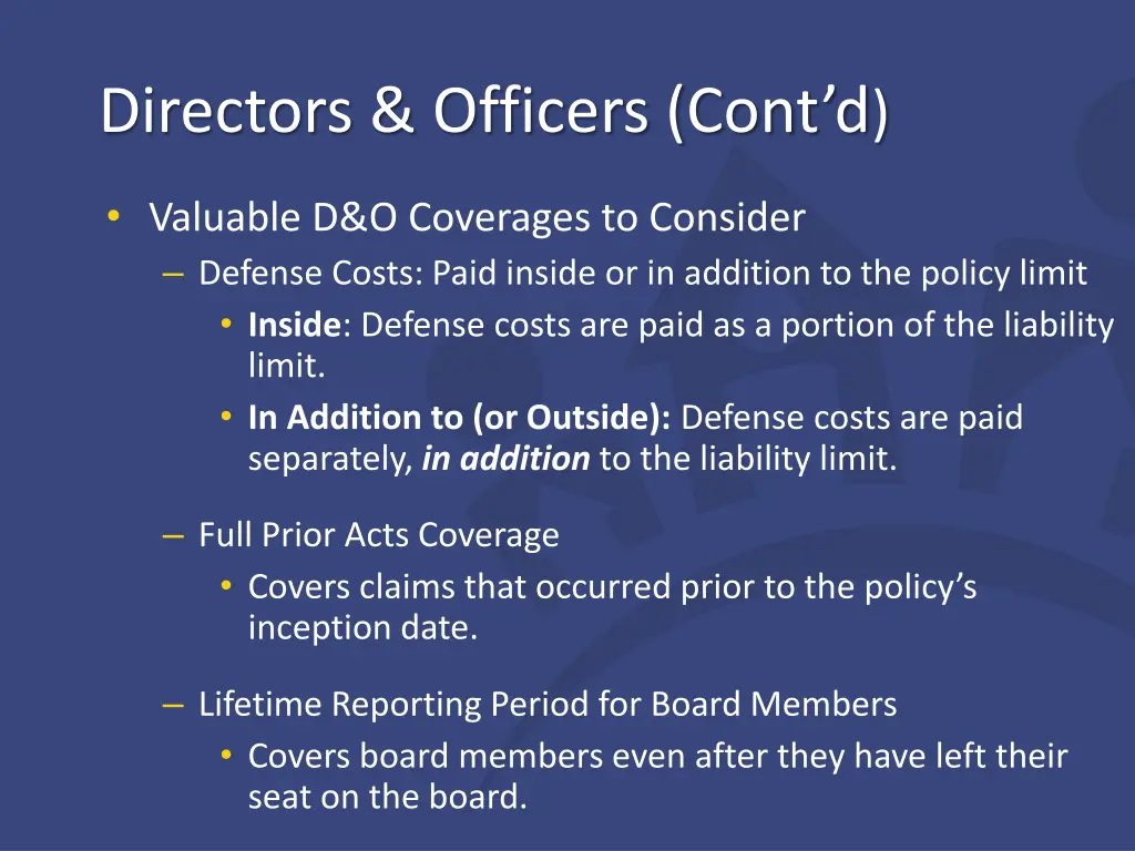 directors officers cont d