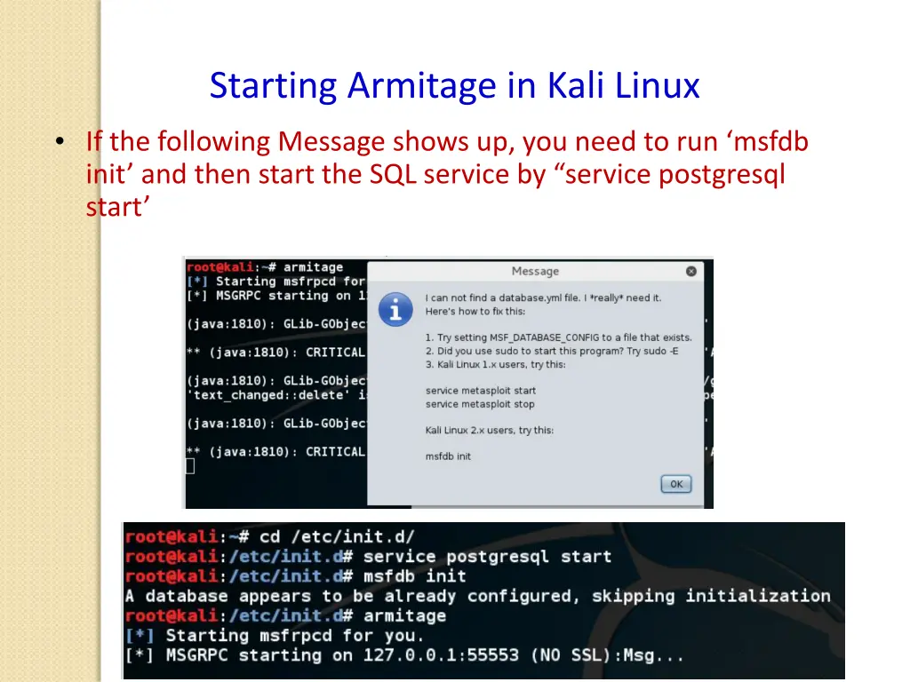 starting armitage in kali linux 1