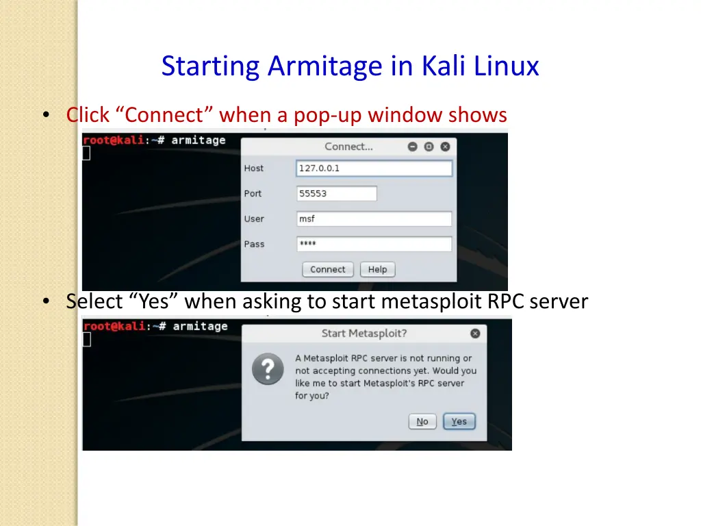 starting armitage in kali linux