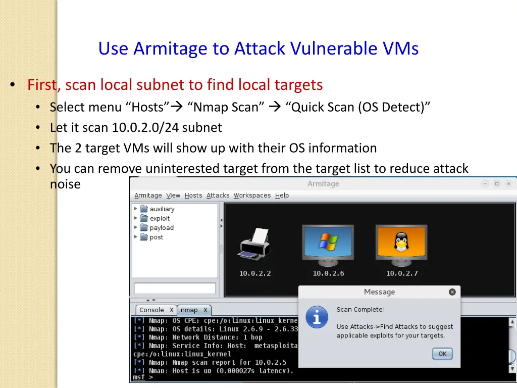 use armitage to attack vulnerable vms 1