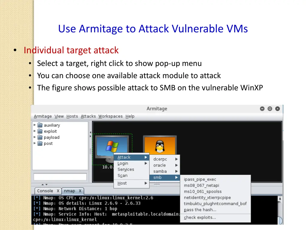 use armitage to attack vulnerable vms 3