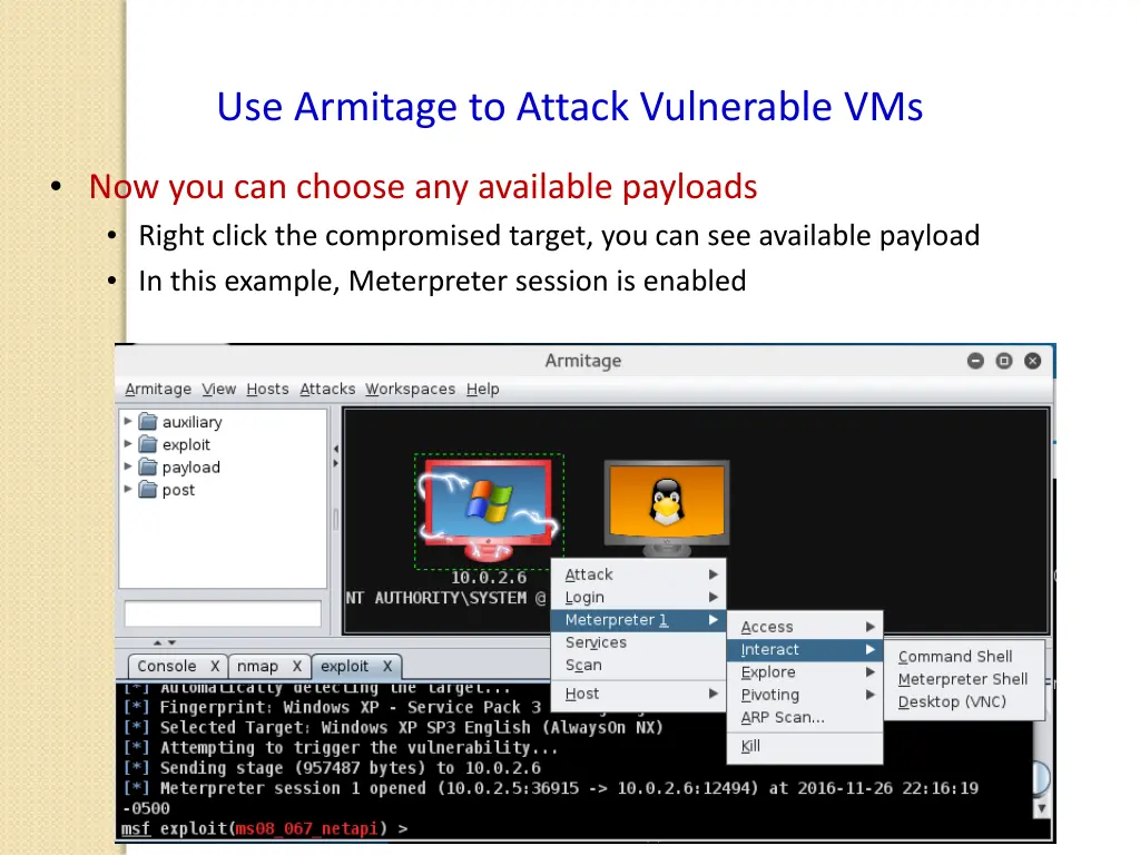 use armitage to attack vulnerable vms 5