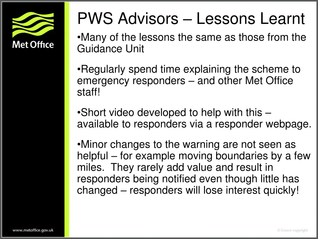 pws advisors lessons learnt many of the lessons