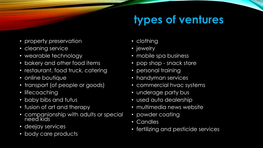 types of ventures