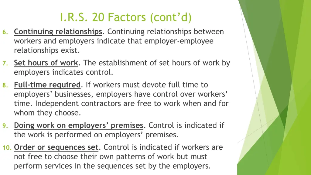 i r s 20 factors cont d