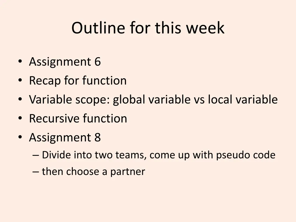 outline for this week