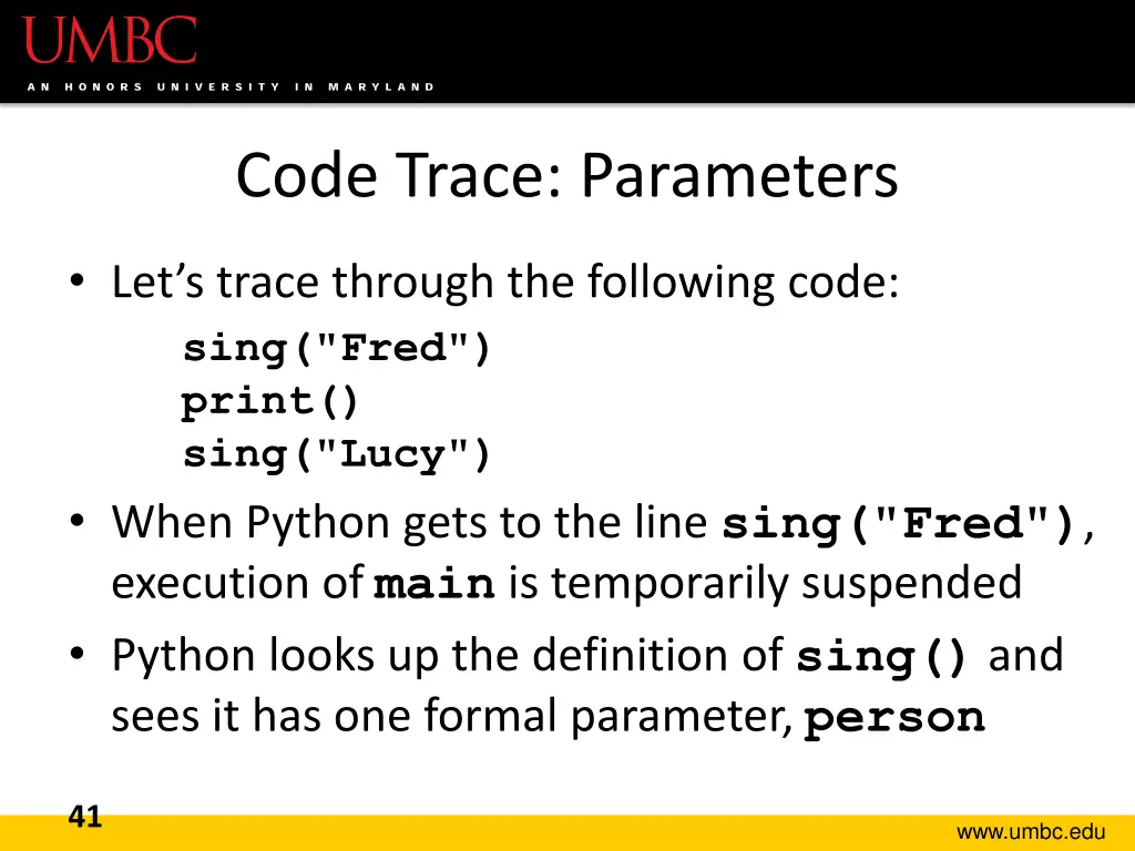 code trace parameters