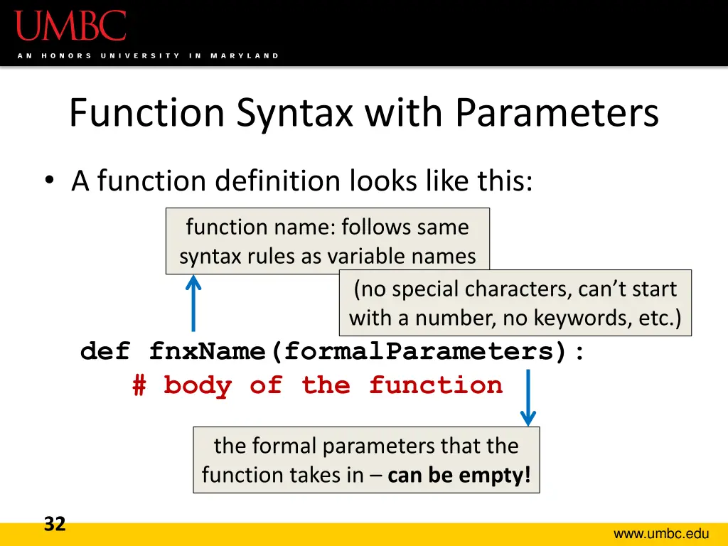 function syntax with parameters