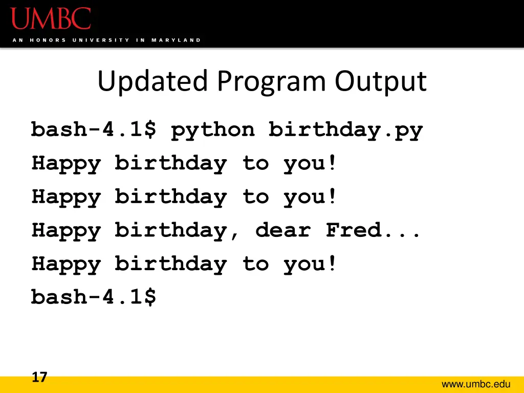 updated program output