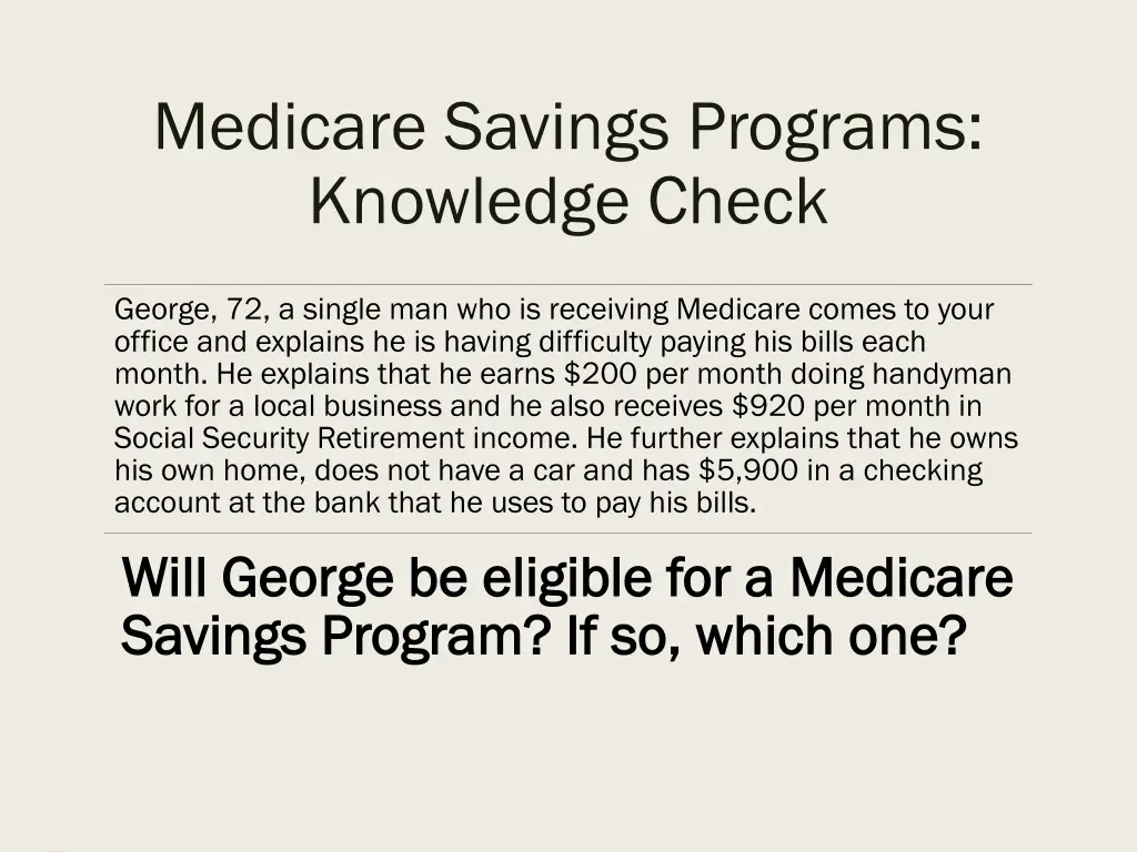 medicare savings programs knowledge check