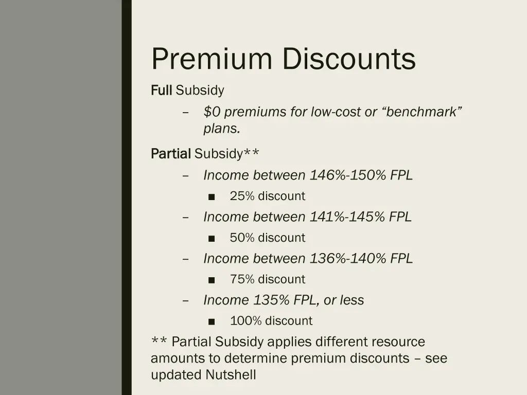 premium discounts full full subsidy 0 premiums